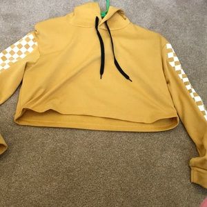Mustard yellow checkered crop sweater